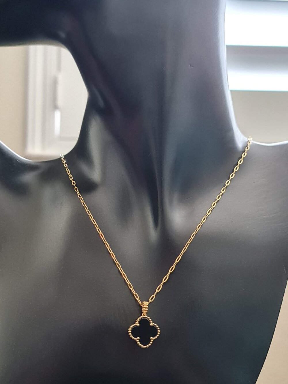 Clover design pendant black and gold - FOR SALE is PENDANT ONLY